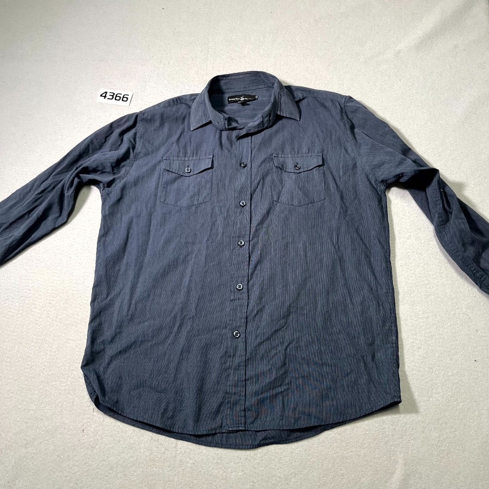 Beverly Hills Polo Club Shirt Mens Medium Black White Striped‎ Pleated Button Up